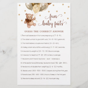Teddy Bear Fun Baby Facts Baby Shower Game