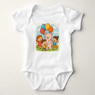 Teddy Bear Fun with Balloons and Kids Baby Bodysuit