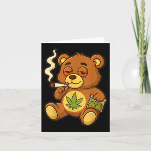 Teddy Bear Funny Weed Smoking Bear With Joint Leaf Card