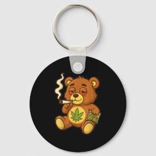 Teddy Bear Funny Weed Smoking Bear With Joint Leaf Keychain