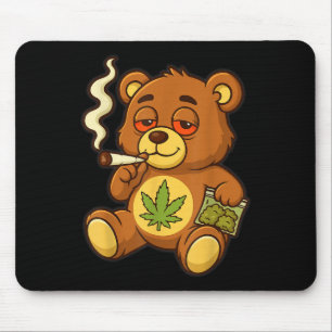 Teddy Bear Funny Weed Smoking Bear With Joint Leaf Mouse Pad