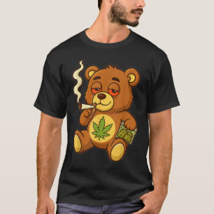 Teddy Bear Funny Weed Smoking Bear With Joint Leaf T-Shirt