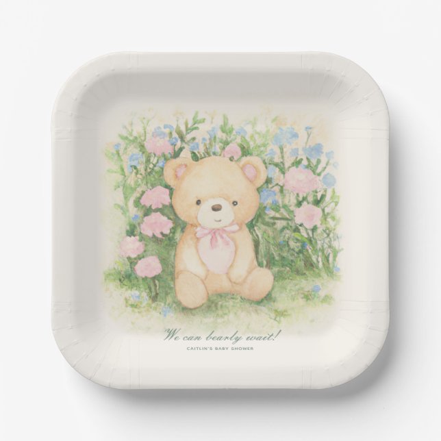 Teddy Bear Garden Classic Baby Shower Paper Plates (Front)