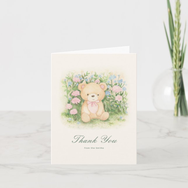 Teddy Bear Garden Classic Letterpress Thank You Card (Front)