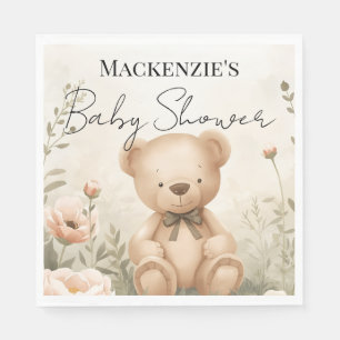 Teddy Bear Garden Custom Name Baby Shower Napkins