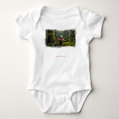 Teddy Bear Gathering Berries Art for Kids Baby Bodysuit