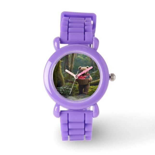 Teddy Bear Gathering Berries Art for Kids Watch (Front)