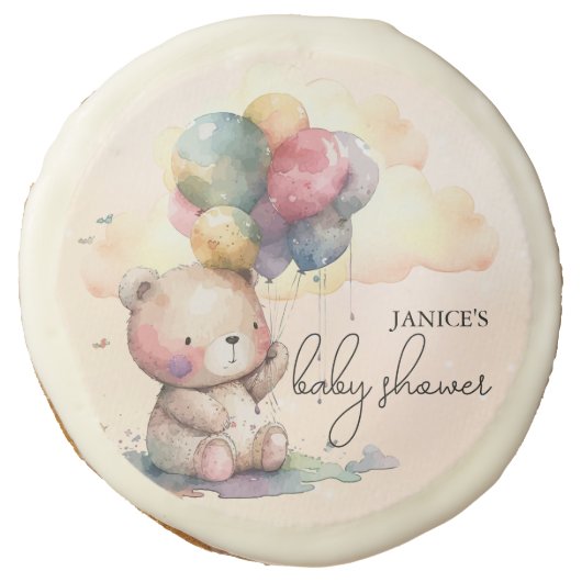 Teddy Bear Gender Neutral Baby Shower Favors Sugar Cookie (Front)