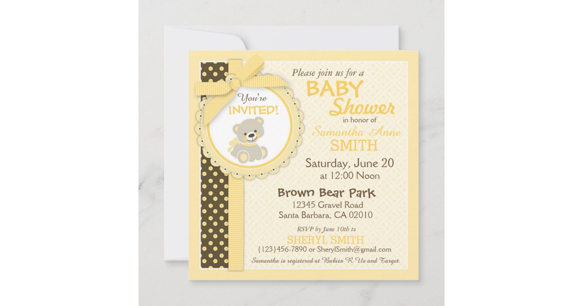 Teddy Bear Gender Neutral Baby Shower Invitation