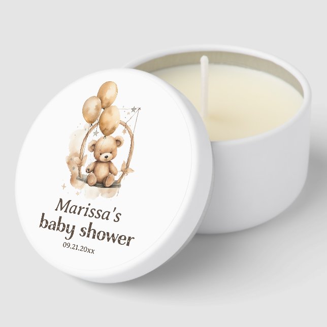 Teddy Bear Gender Neutral Baby Shower Mini Candle Favors (Corner)