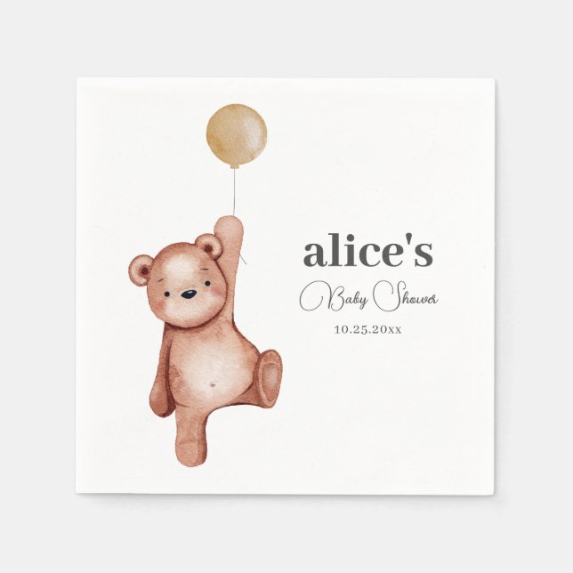 Teddy Bear Gender Neutral Baby Shower Napkins (Front)