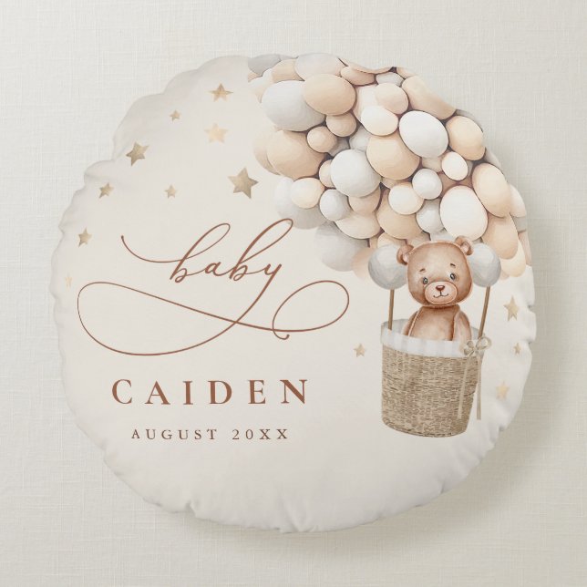 Teddy Bear Gender Neutral Baby Shower Nursery Gift Round Pillow (Front)