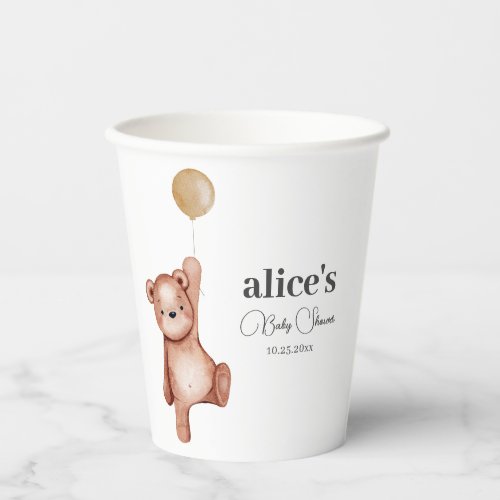 Teddy Bear Gender Neutral Baby Shower Paper Cups