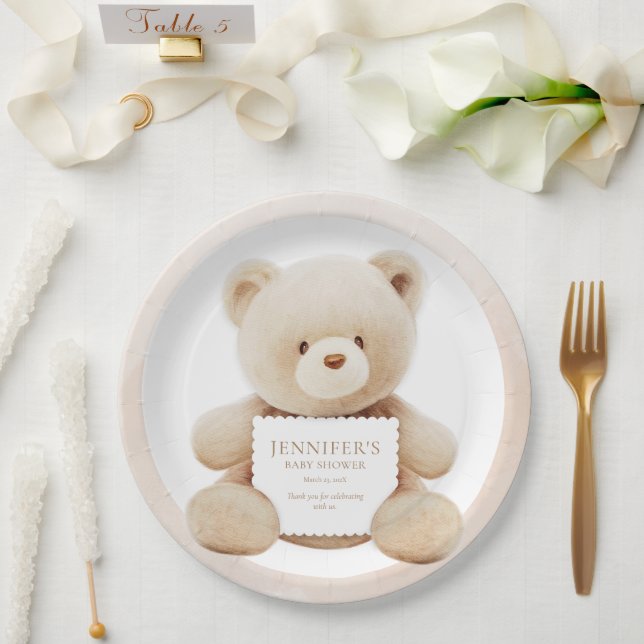 Teddy Bear Gender Neutral Baby Shower Paper Paper Plates (Wedding)