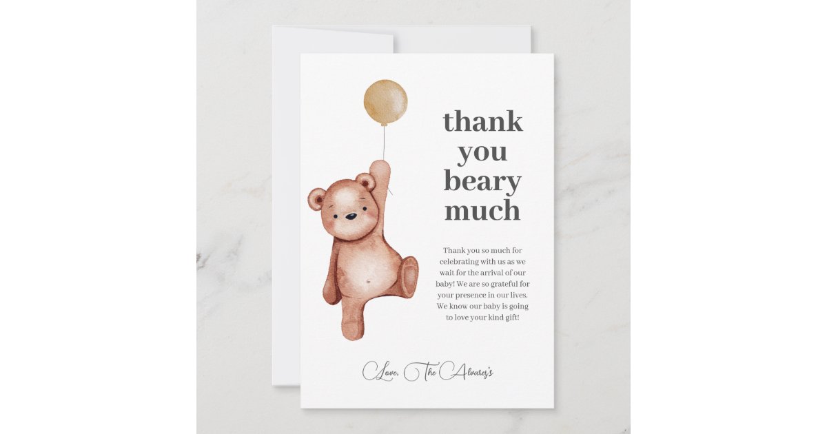Teddy Bear Gender Neutral Baby Shower Thank You Card | Zazzle