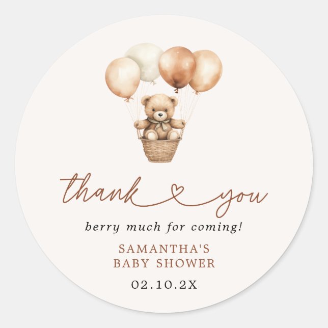 Teddy Bear Gender Neutral Baby Shower Thank You Classic Round Sticker (Front)