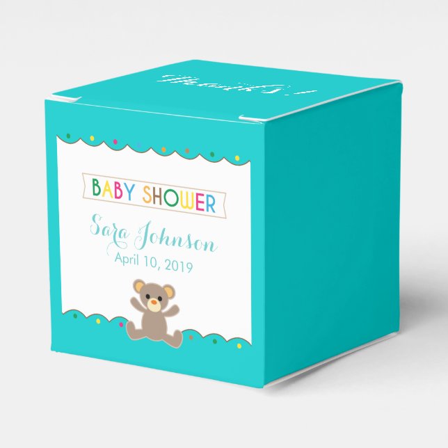 Teddy Bear Gender Neutral Baby Shower Thank You Favor Boxes (Front Side)