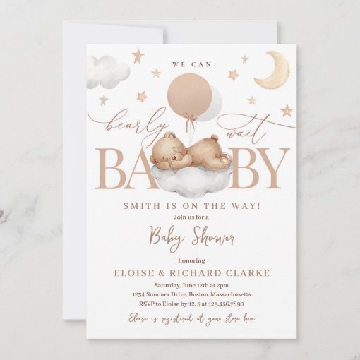 Teddy Bear Gender Neutral Balloon Baby Shower Invitation | Zazzle