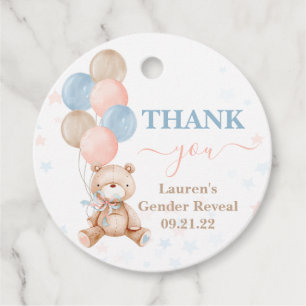 Teddy Bear Gender Reveal Baby Shower Favor Tags