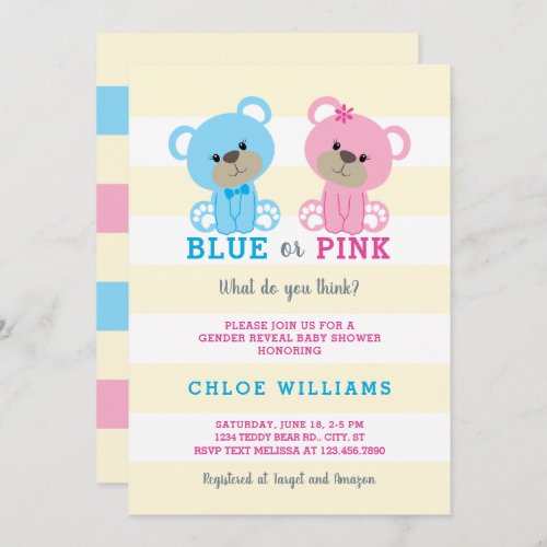 Teddy Bear Gender Reveal Baby Shower Invitation