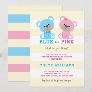 Teddy Bear Gender Reveal Baby Shower Invitation