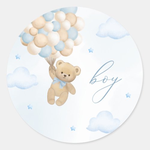 Teddy Bear Gender Reveal Boy Classic Round Sticker