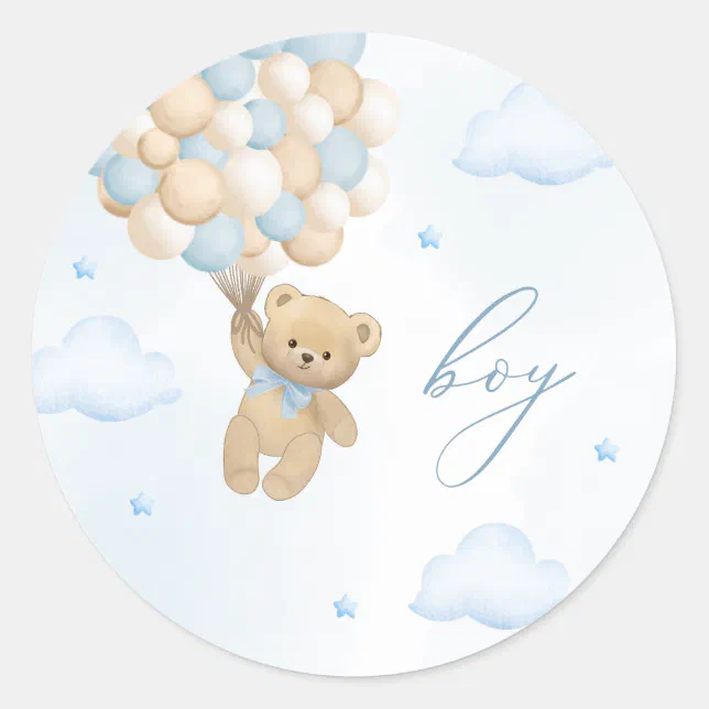 Teddy Bear Gender Reveal Boy Classic Round Sticker | Zazzle