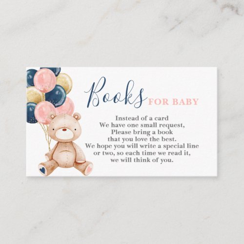 Teddy Bear Gender Reveal Bring a Book Card