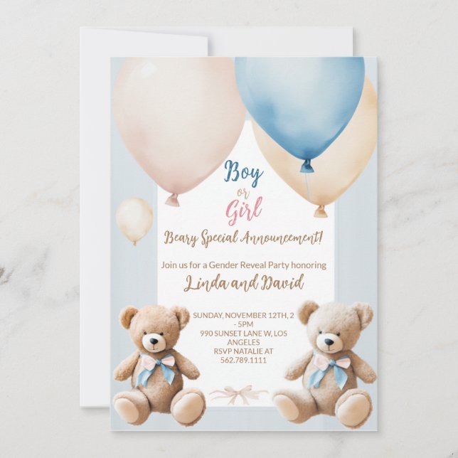 Teddy Bear Gender Reveal Celebration Invitation (Front)