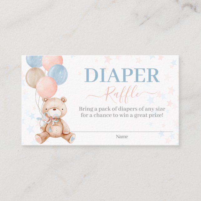 Teddy Bear Gender Reveal Diaper Raffle Enclosure C Card (Front)