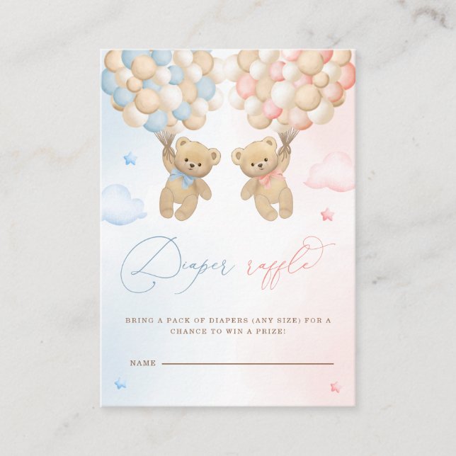 Teddy Bear Gender Reveal Diaper Raffle Enclosure Card (Front)