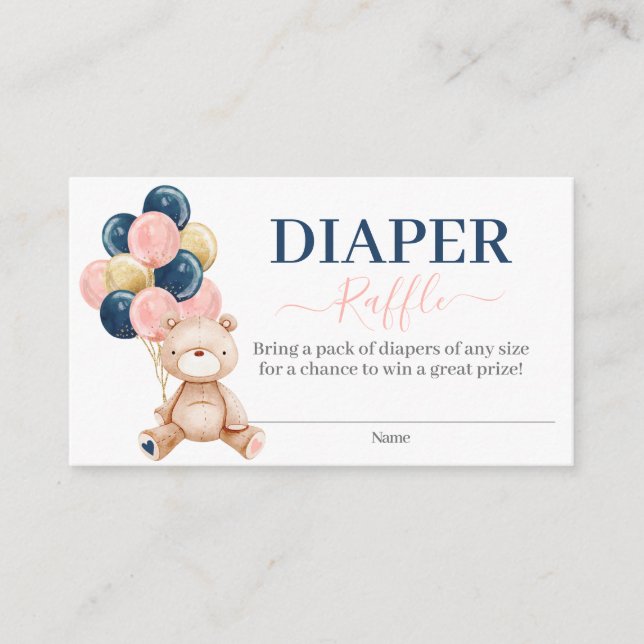 Teddy Bear Gender Reveal Diaper Raffle Enclosure Card (Front)