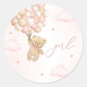 Teddy Bear Gender Reveal Girl Classic Round Sticker