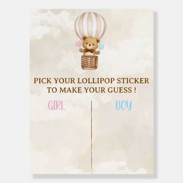 Teddy Bear Gender Reveal Guessing Game Sign (Front)