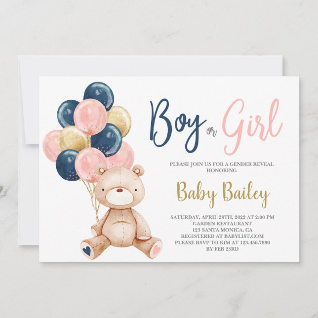 Teddy Bear Gender reveal Invitation (Front)
