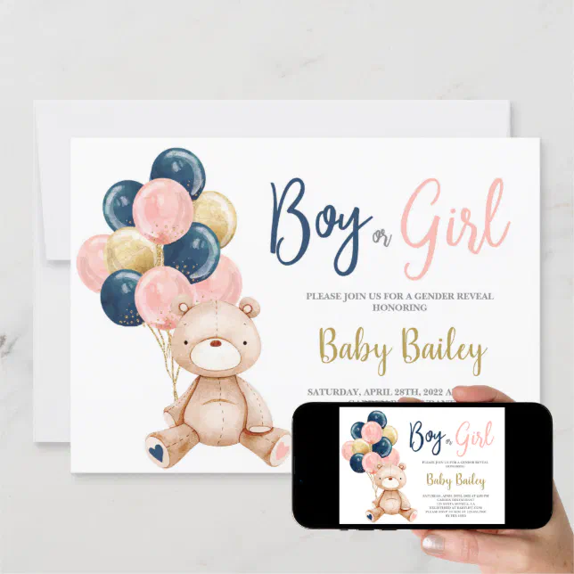 Teddy Bear Gender reveal Invitation | Zazzle