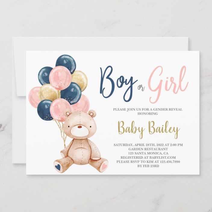 Teddy Bear Gender reveal Invitation | Zazzle