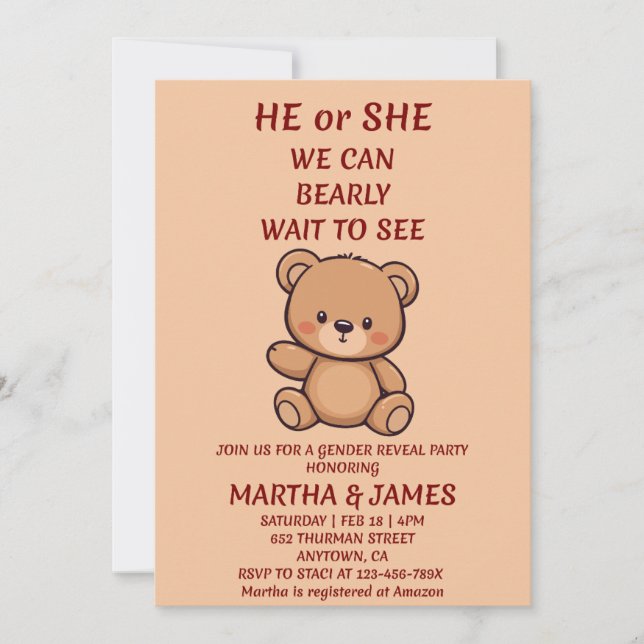 Teddy Bear Gender Reveal Invitation (Front)