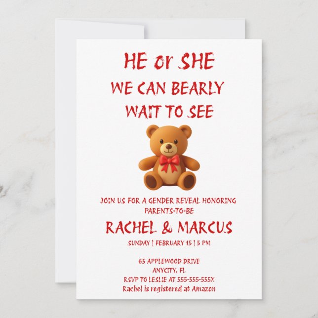 Teddy Bear Gender Reveal Invitation (Front)
