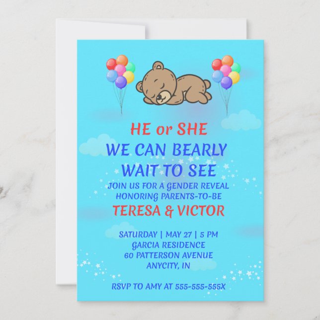 Teddy Bear Gender Reveal Invitation (Front)