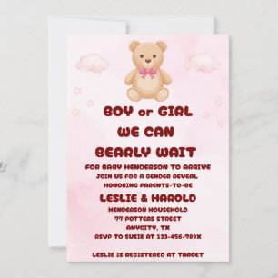 Teddy Bear Gender Reveal Invitation