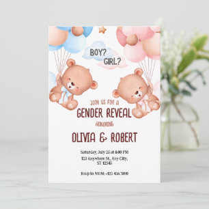 Teddy Bear Gender Reveal Invitation Balloons