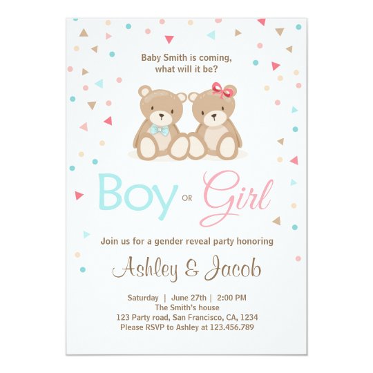 Teddy bear Gender reveal invitation Boy or Girl