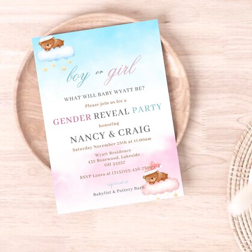 Teddy Bear Gender Reveal Invitation Gender Neutral