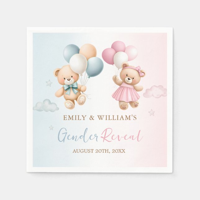 Teddy Bear Gender Reveal  Napkins (Front)