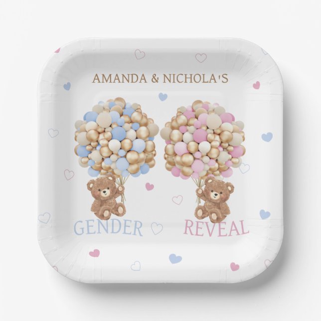 Teddy Bear Gender Reveal Paper Plates (Front)