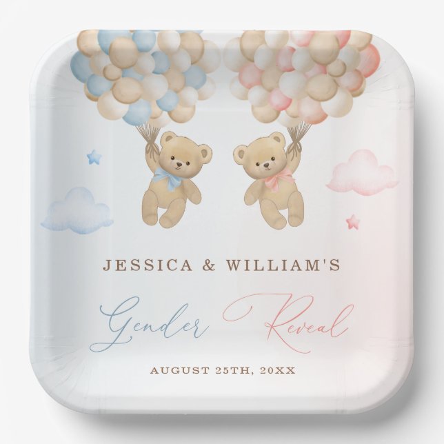 Teddy Bear Gender Reveal  Paper Plates (Front)