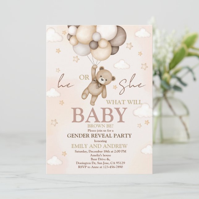 Teddy Bear Gender Reveal Party Invitation (Standing Front)