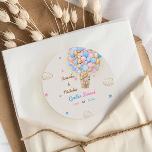 Teddy Bear Gender Reveal Pink Blue Classic Round Sticker