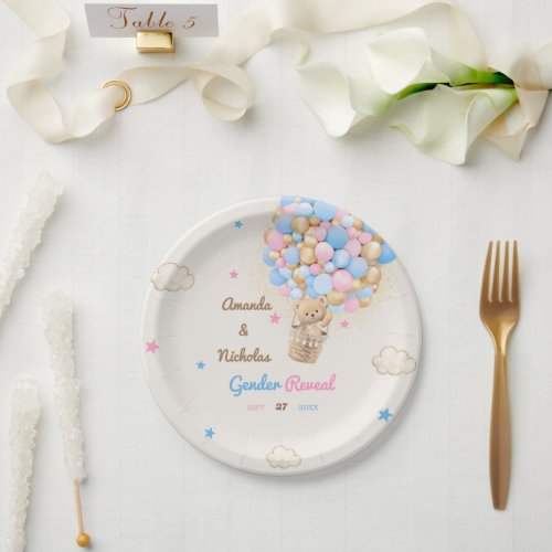 Teddy Bear Gender Reveal Pink Blue Paper Plates